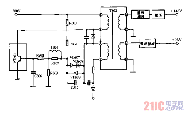脉冲变压器耦合式并联型主开关电源电路图.gif