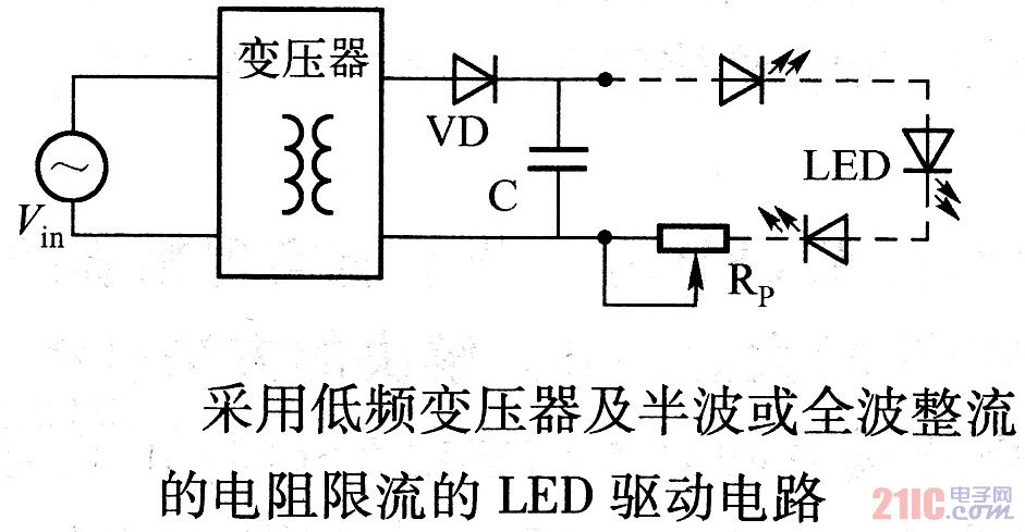 采用低频变压器及半波或全波整流的电阻限流的LED驱动电路.jpg