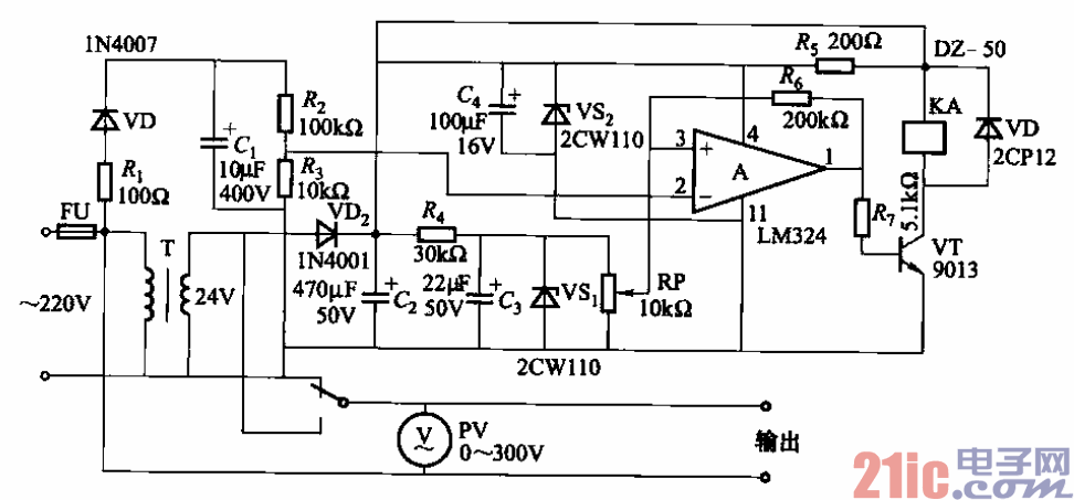 80.继电器控制的自耦变压器式交流稳压电源电路之二.gif