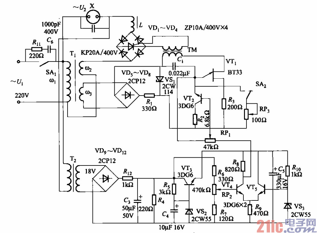 93.晶闸管控制的交流稳压电源电路之二.gif