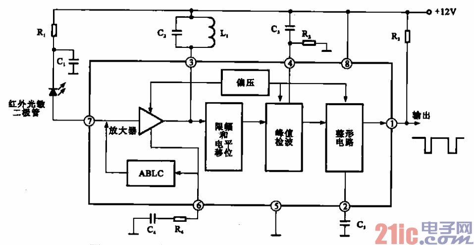 9.红外遥控芯片uPC1373的内部结构方框图.gif