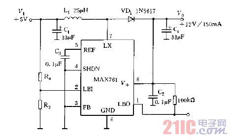 采用MAX761构成的升压电路图.gif
