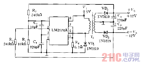 LM3578A用做RS-232线路电压驱动器电源电路图.gif