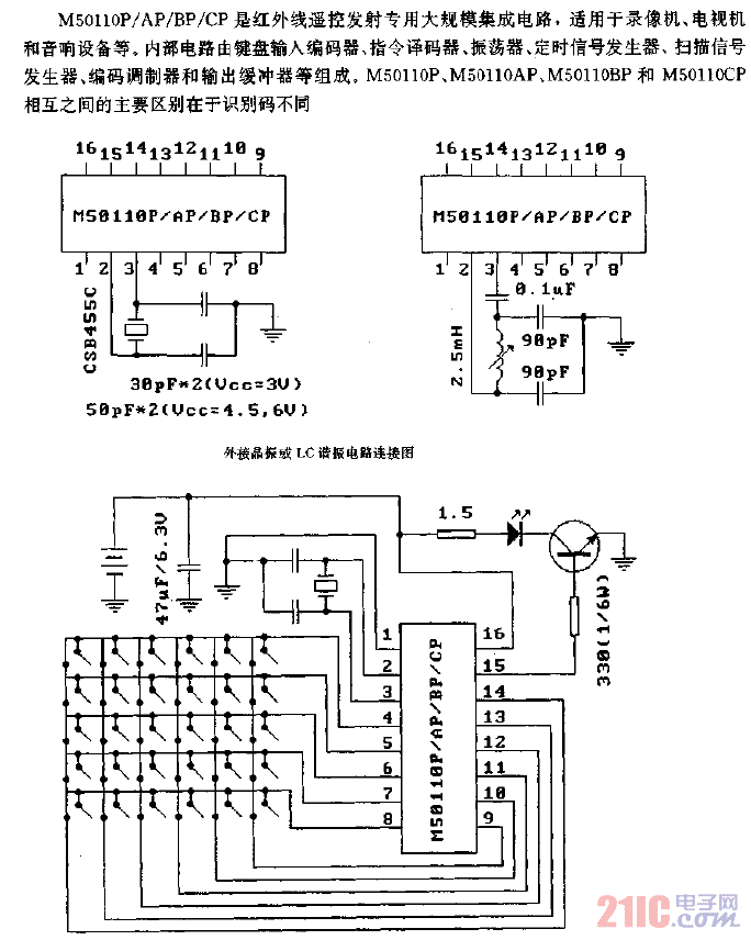 M50110P／AP／BP／CP（录像机、电视机和音响设备）30功能红外线遥控发射电路.gif
