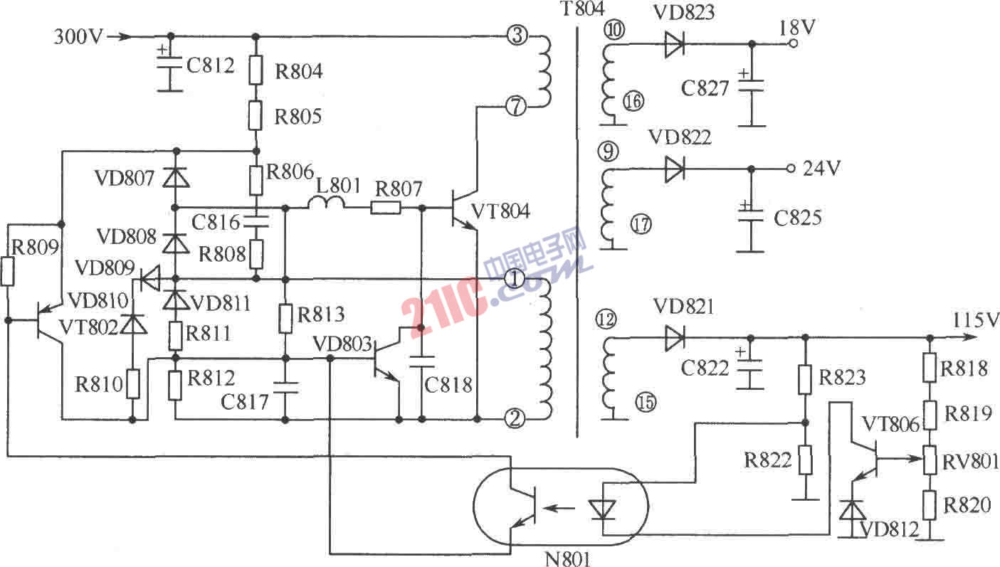 彩电开关稳压电源中的部分电路图