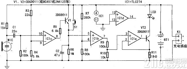 声控延时LED灯控制电路图