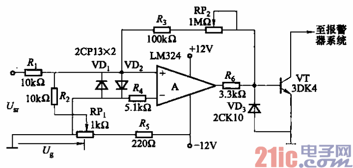 43.采用运算放大器的报警、保护电路.gif