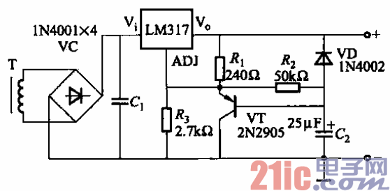 61.由LM317构成的延迟开启的稳压电源电路.gif