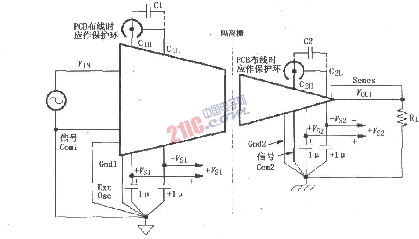 ISO120/121的信号与电源的基本连接电路图