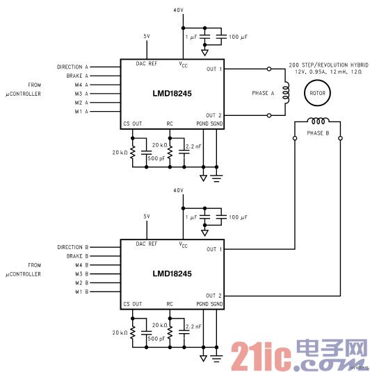 基于LMD18245的双极步进电机控制电路图