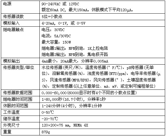 水位控制器技术参数