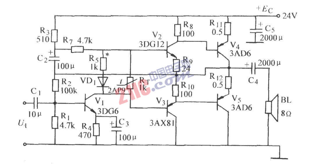 互补对称功率放大电路图