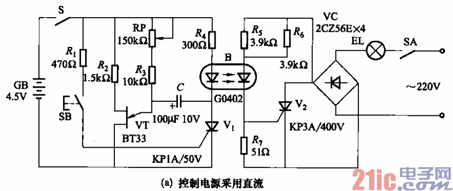 48.采用光耦合器的照明延时关灯电路a.gif