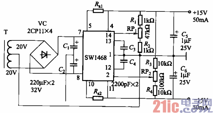 68.采用SW1468稳压块的双极性稳压电源电路之三.gif