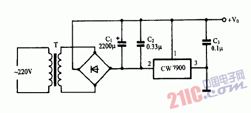 巧用CW7900作正电压输出稳压电源电路图