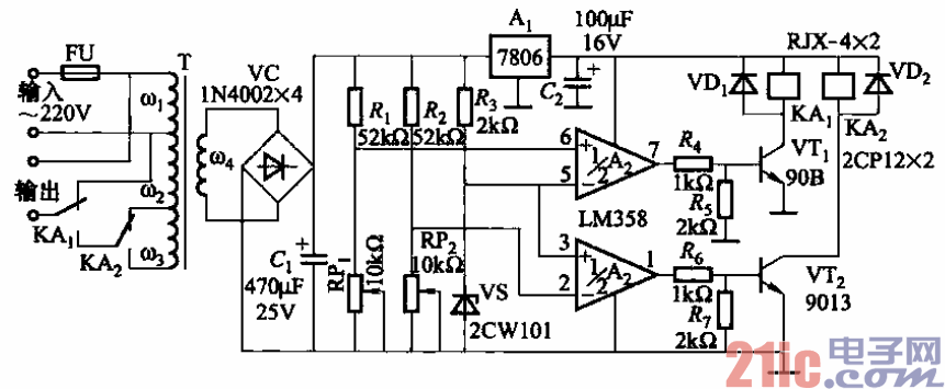 82.继电器控制的自耦变压器式交流稳压电源电路之四.gif