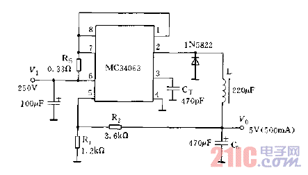 采用MC34063系列构成的降压型稳压电路图.gif