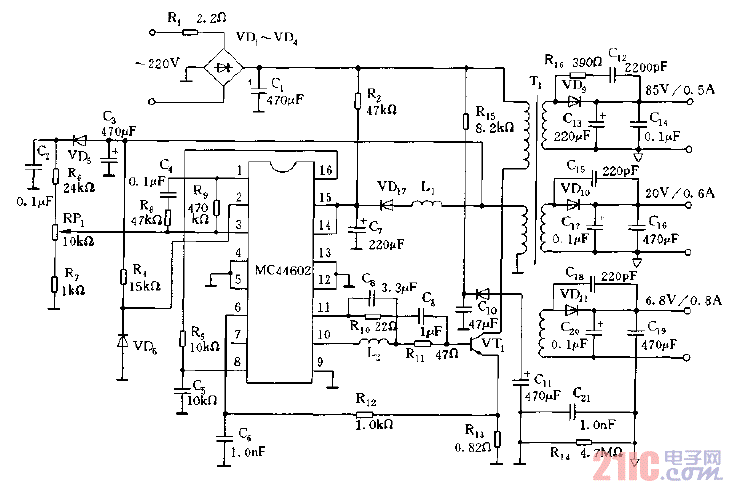 采用MC44602构成的开关电源电路图.gif