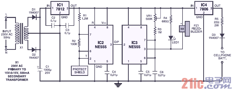 电池充电器电路图电话盾