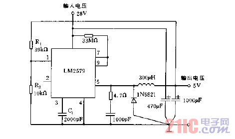 采用LM2579构成的降压稳压器电路图.gif