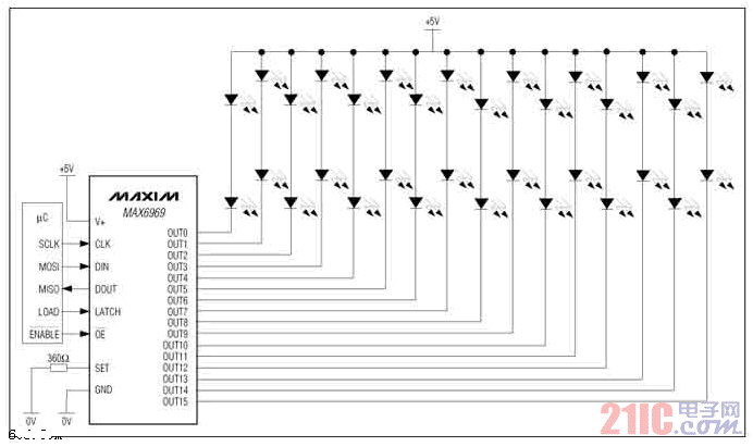 MAX6969芯片16端口5.5V恒流LED驱动电路图.gif