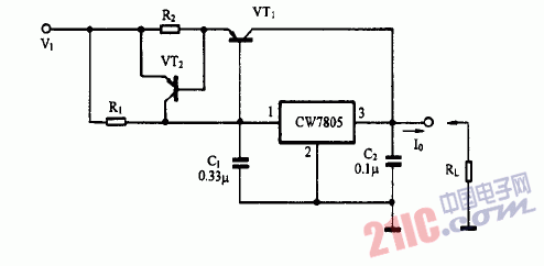 巧用CW7805作过流保护输出稳压电源电路图