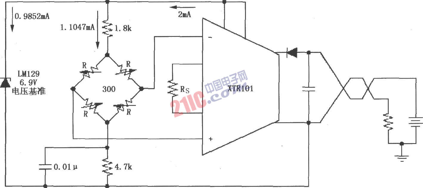 XTR101电桥输入、电压激励电路图
