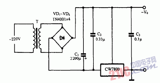 巧用CW7800作负电压输出器电路图