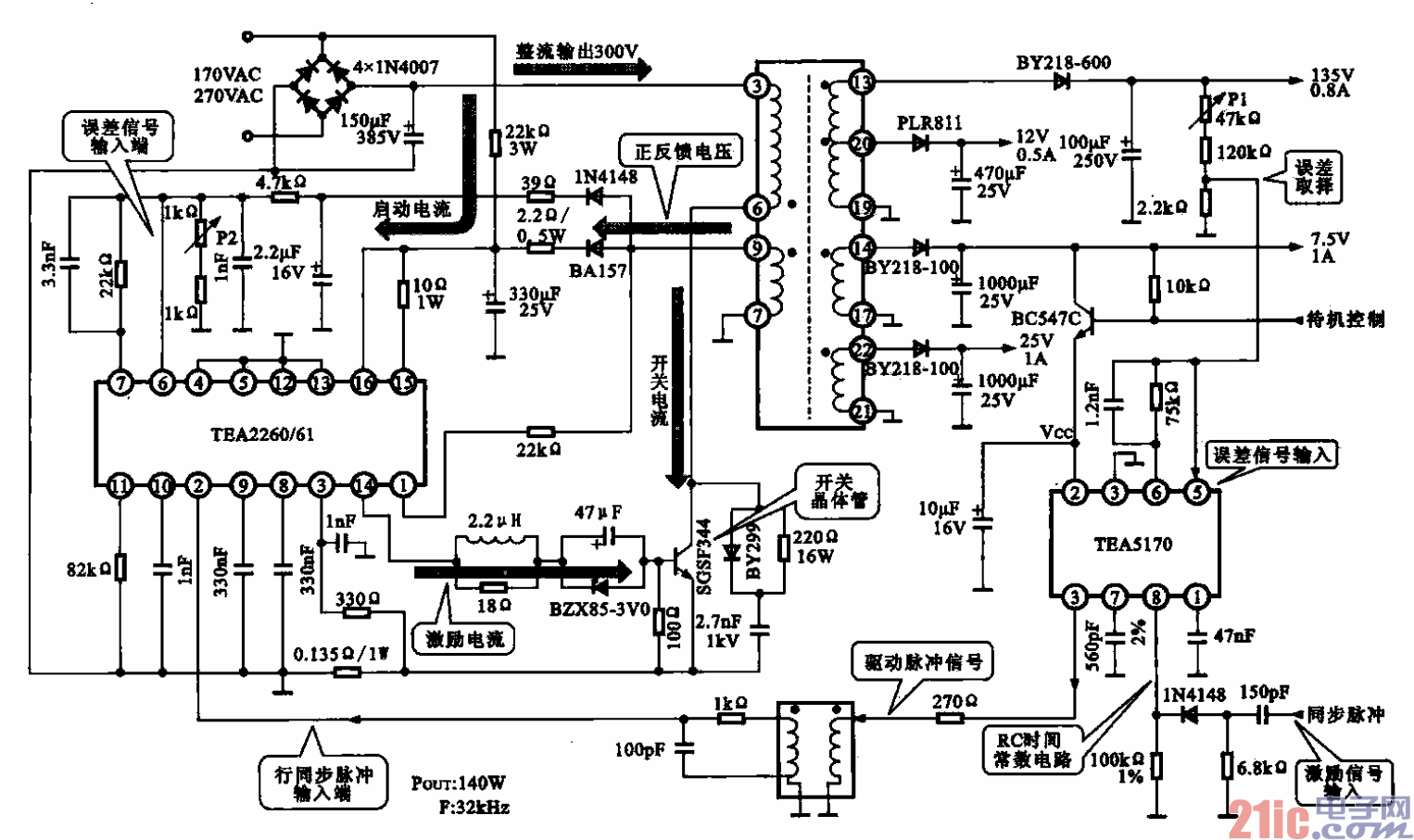 51.采用TEA2260-61和TEA5170组合的开关电源电路.gif