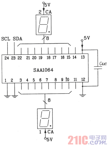SAA1064串行I2C总线LED静态驱动接口电路图.gif