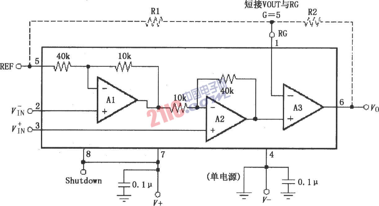 INA331／332的信号和电源的基本连接电路图