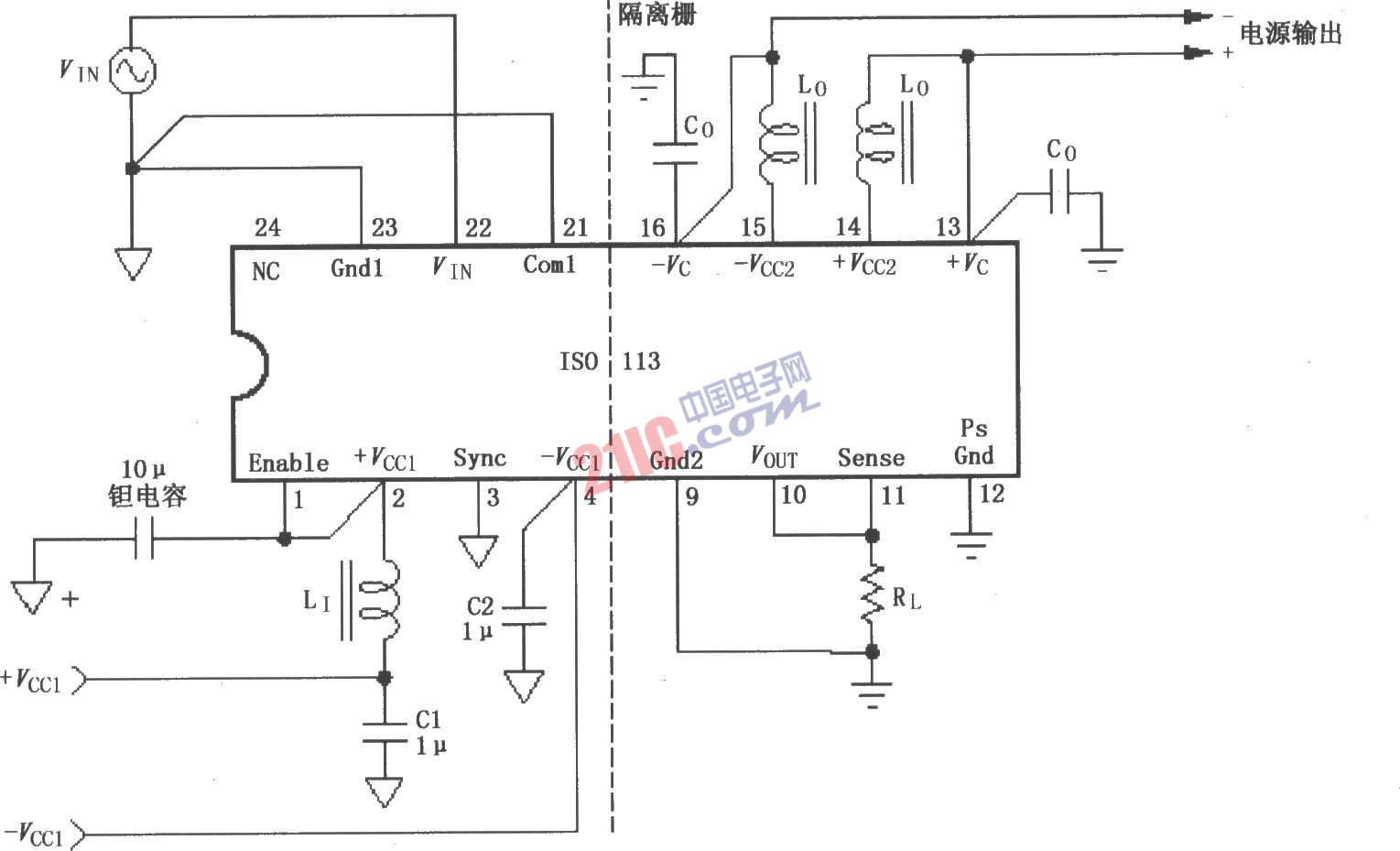 ISOll3信号与电源的基本连接电路图