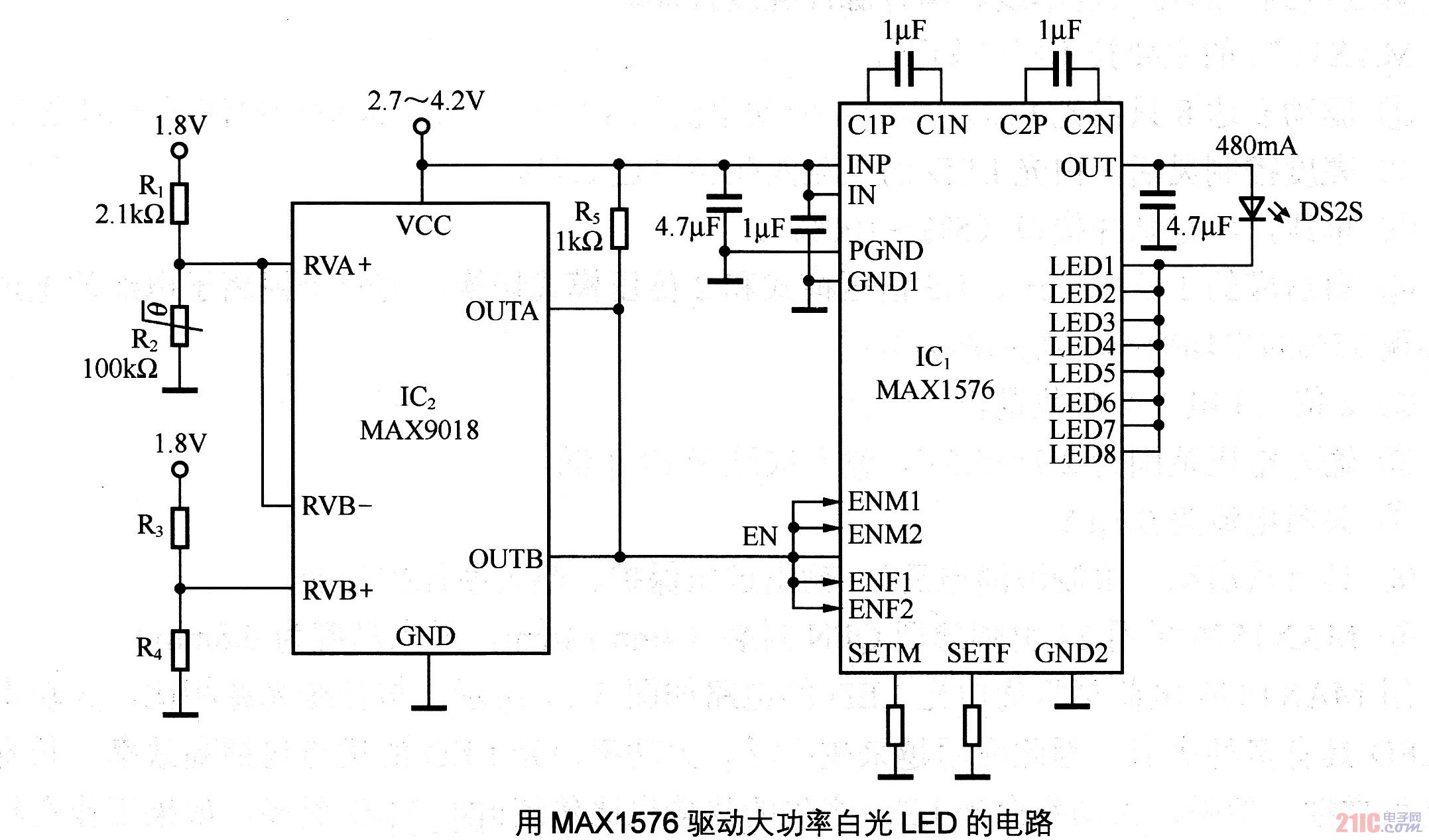 用MAX1578驱动大功率白光LED的电路.jpg