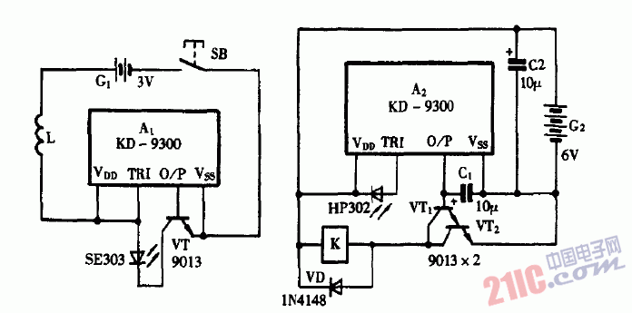 巧用KD9300作红外遥控延迟开关电路图
