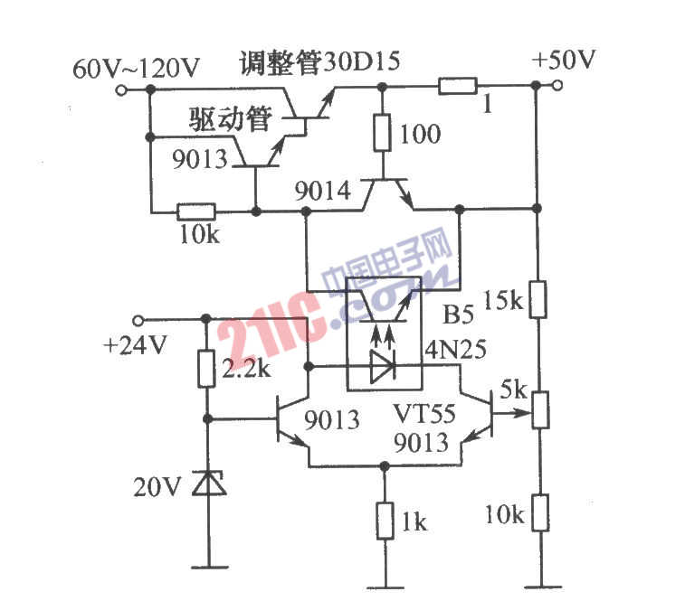  光电耦合器组成的高压稳压电路图 