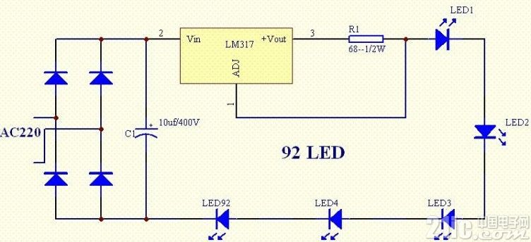 利用LM317的LED恒流源电路图
