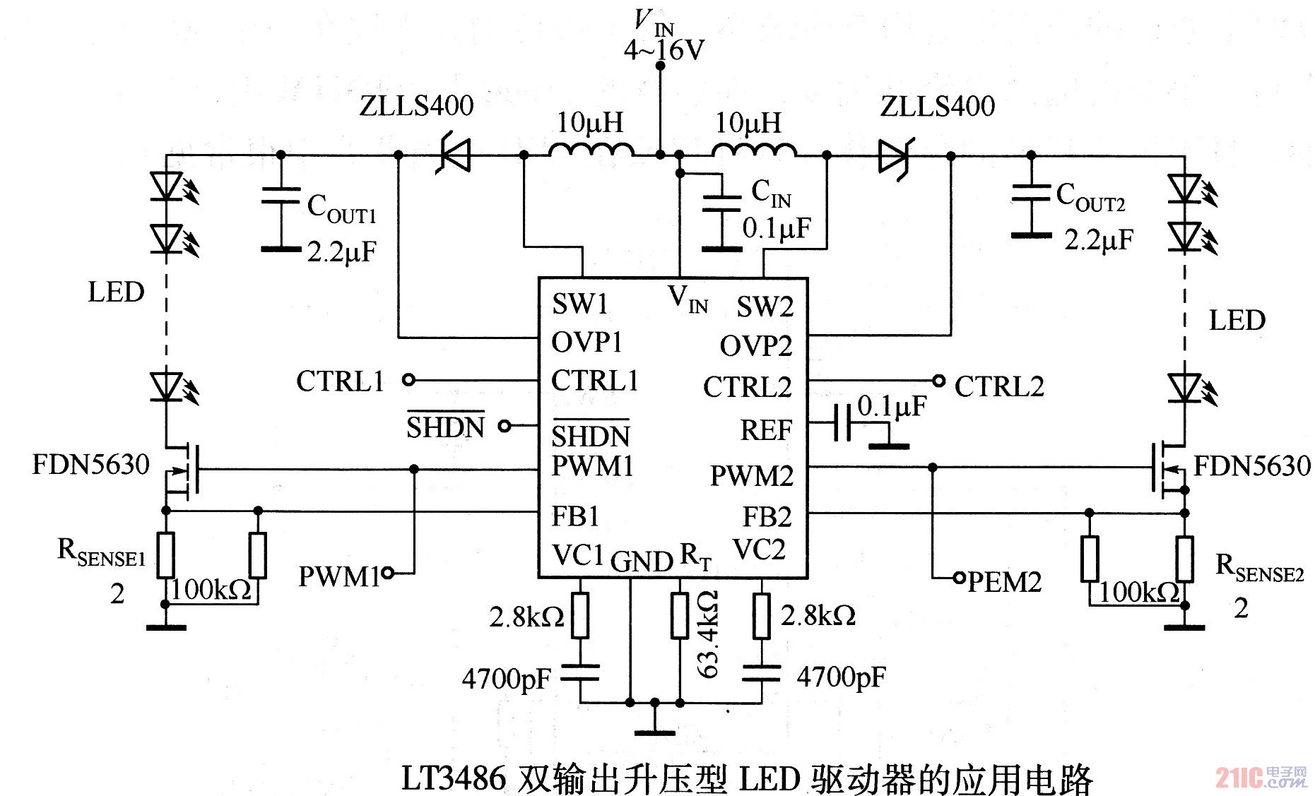 LT3468双输出升压型LED驱动器的应用电路.jpg