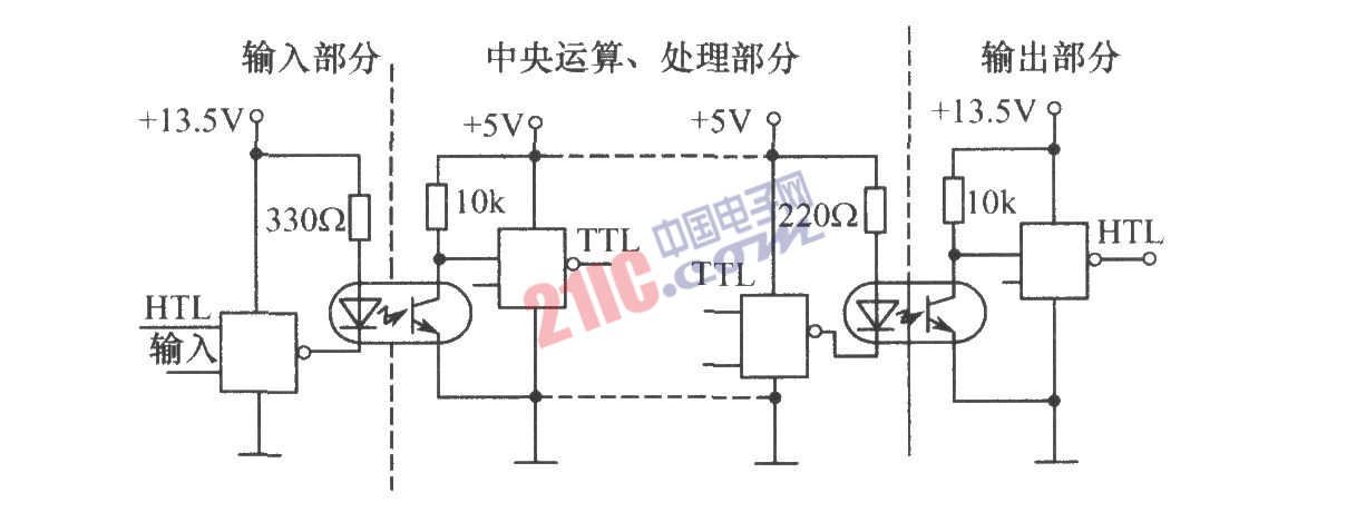 利用光电耦合器的计算机接口电平匹配电路图