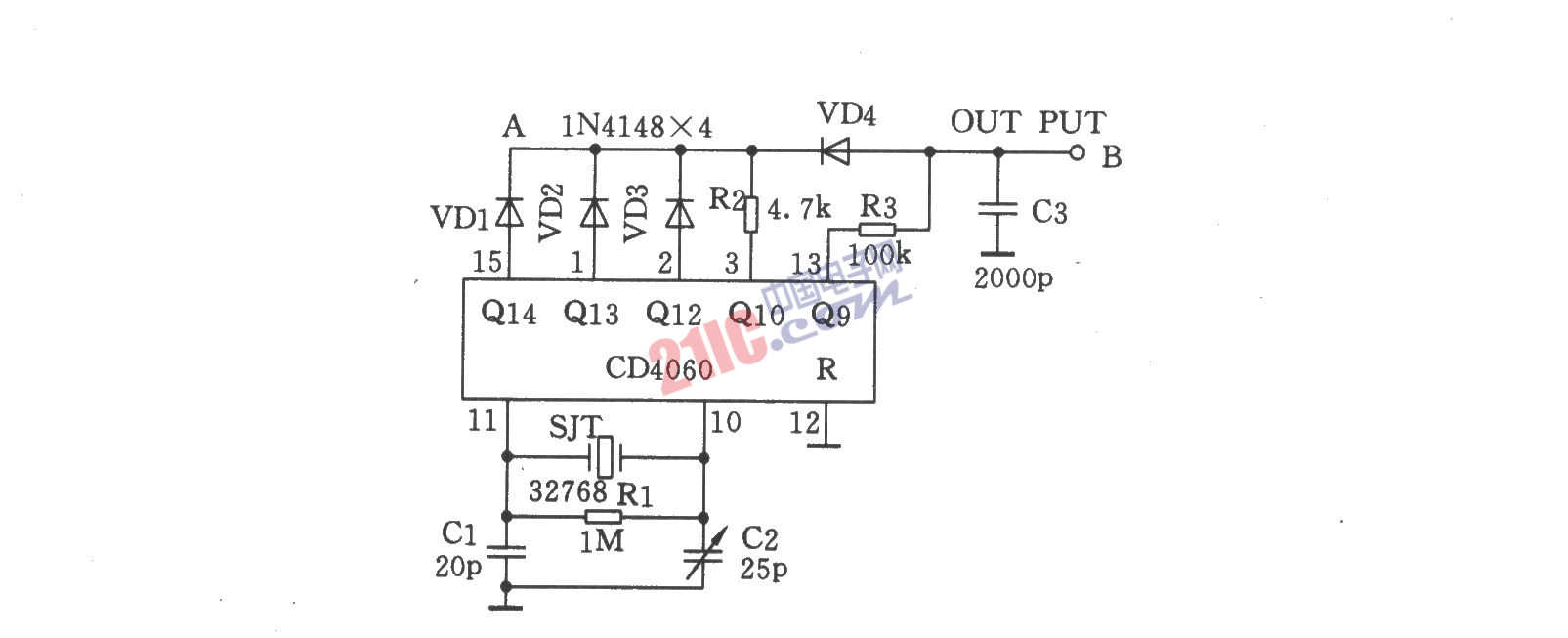 廉价高精度数字钟时基振荡电路
