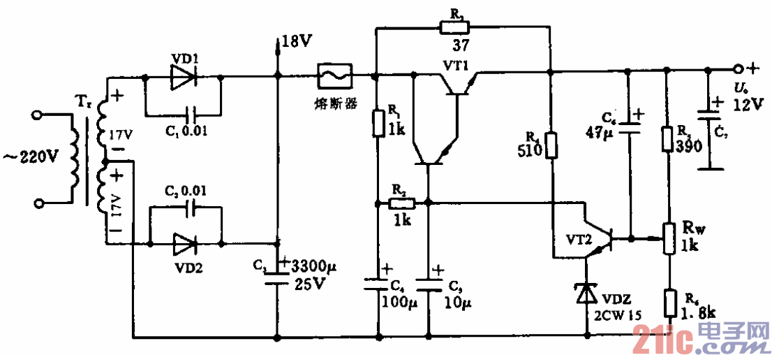 17.12V直流稳压电源电路.gif