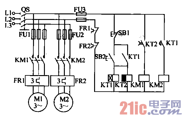29.自动切换的两台电动机按顺序起动、逆序停止电路.gif