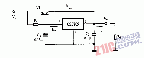 巧用CW7805作大电流输出稳压电源电路图