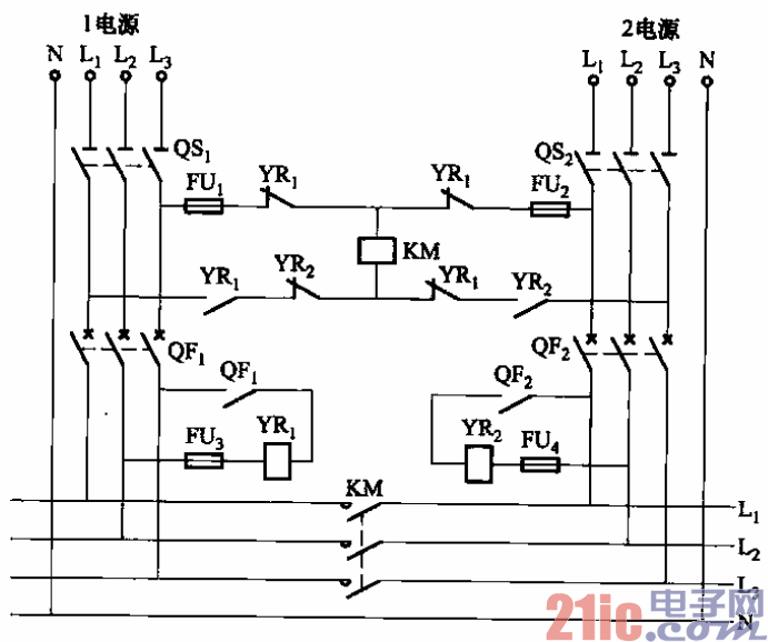 131.双路电源用接触器互投电路之一.gif