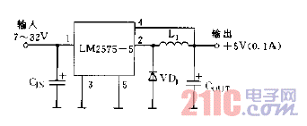 LM2575-5.0降压型开关稳压器基本应用电路图.gif