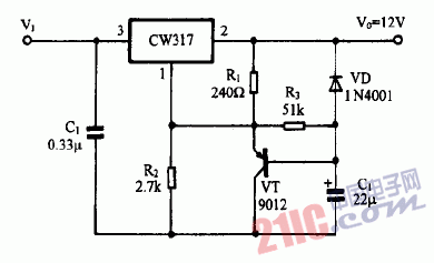 巧用CW317作慢启动稳压电源电路图