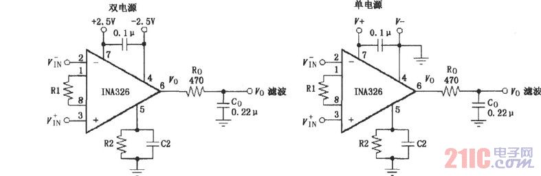 INA326／327的信号和电源的基本连接电路图.jpg