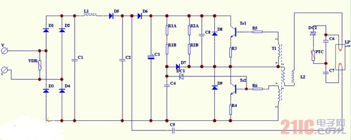 一款电子镇流器电原理电路图