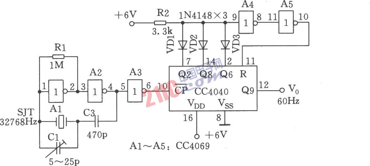 数字钟时基振荡源电路图