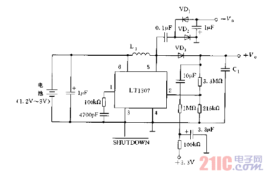 LT1307构成的冷阴极荧光灯电源电路图.gif