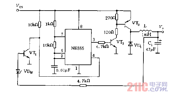 NE555构成的开关式稳压电源电路图.gif